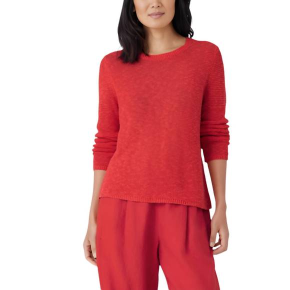 NEW EILEEN FISHER crew neck cotton sweater in flame